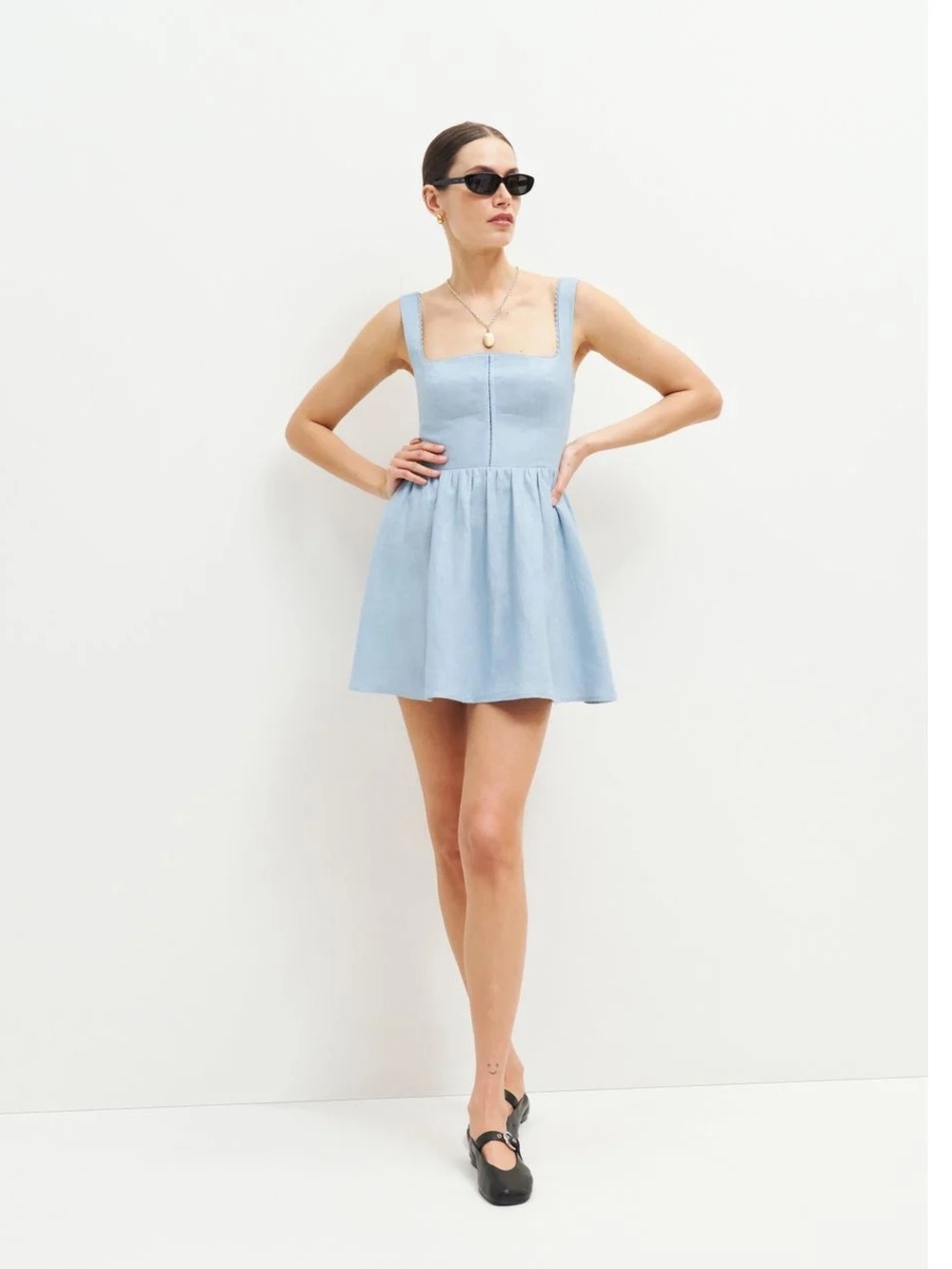 Reformation Sheri Linen Dress Blue